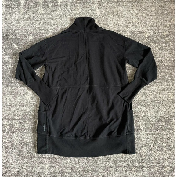 Eddie Bauer Womens M Cardigan Black Open Front Long L1 - Picture 2 of 9